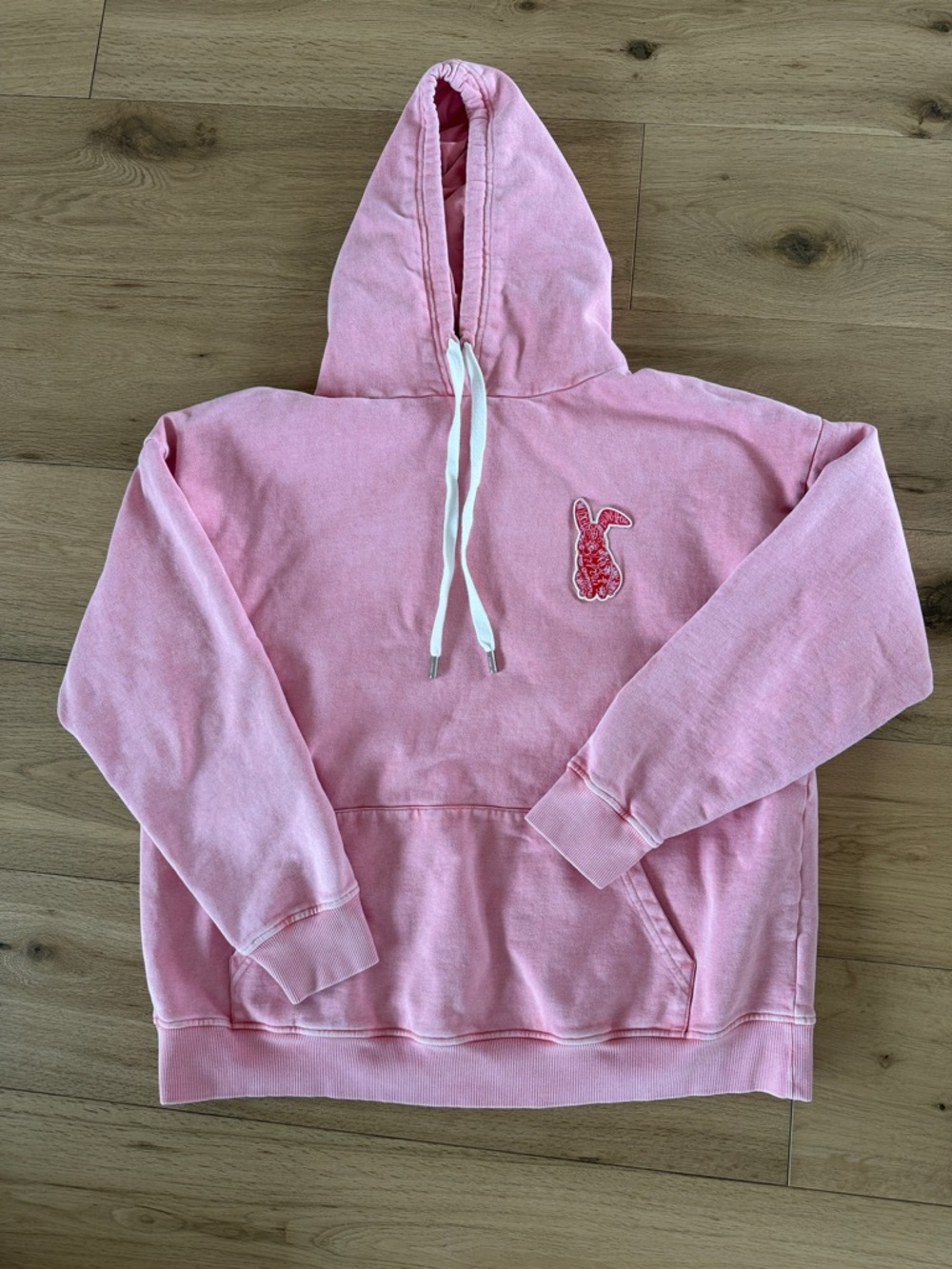 Maje Pink Hooded Bunny Patch Sweatshirt